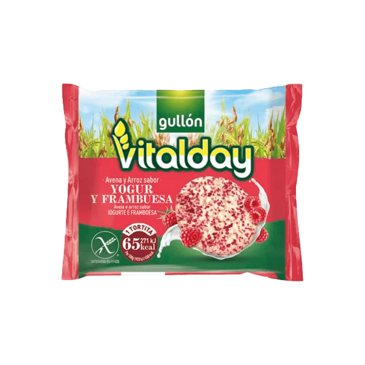 Tortitas Avena Arroz Yogur y Frambuesa 112,8g Vitalday (8x4x28,20g)-Distribución Mayorista