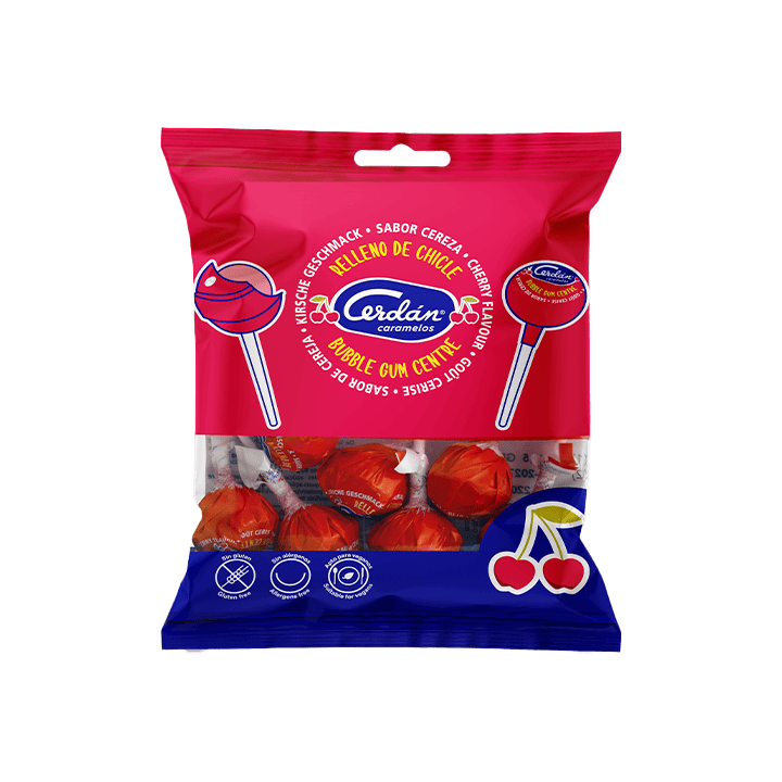Lecca-lecca ciliegia e chewing gum 15,5 g Cerdán Caramelos | Distribución Mayorista